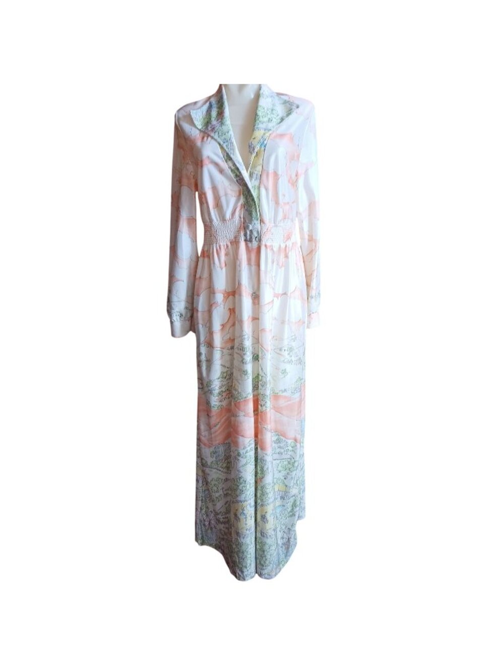 Vintage 1970's Large Maxi Dress Sears Psychadelic Print Sears Hippy Wedding